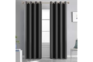 Oxford Homeware Blackout Curtains Bedroom Eyelet Thermal Insulated Noise Reducing Living Room Window Curtain Pair Panels + 2 Tiebacks (Grey, 66x72 (167x183cm))