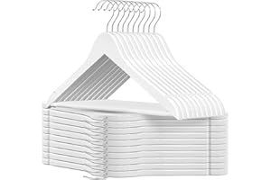 GRANDMA SHARK 20 Pack Wooden Coat Hangers, Strong Wood Hanger, with 360° Hook, Transparent Non-slip Strip and Shoulder Notches for Suspenders, Coats, Jackets, Suits (White)