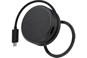 SATECHI OntheGo™ 7 en 1 Hub USB C Magnétique, Adaptateur avec PD 100W, HDMI 4K@60Hz, Ethernet, 2×USB-A 5Gbps, SD/microSD, Câble Spirale pour MacBook, PC Portable et Plus – Noir Spatial
