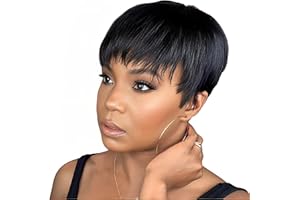 Becus Parrucche Corte per Donna Parrucche per Capelli Umani con Frangia Parte Laterale Parrucche per Taglio Pixie per Donna 1B Colore