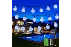 UNIHOH Solar String Lights, 59Ft 100 LED Globe String Lights, Solar Fairy Garden Lights Waterproof 8 Modes Indoor Outdoor Balcony Lights for Patio, Gazebo and Wedding Decor (Cool White)