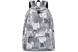 YANAIER Mädchen Schulrucksack Modischer Freizeitrucksack für Frauen Teenager Jungen Wasserdicht Tasche Schulranzen Tagesrucksack mit Laptopfach Graue katze