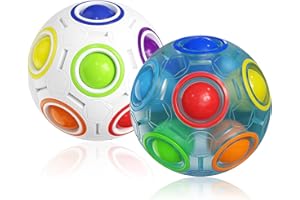 ROXENDA Magiczna Tęczowa Piłka z 12 Otworami, Gra Zręcznościowa w Puzzle - Łamigłówka i Fidget Ball dla Dzieci od 6 Lat - 2 Szt (Biały&Niebieski)