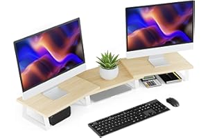 ‎AOTHIA Aothia Groß Monitorständer,2- oder 3-Monitor Stand,Bildschirmerhöhung mit verstellbarer Länge und Winkel, Desktop-Organizer-bildschirm ständer für Computer, Laptop, Drucker, TV (Eiche)