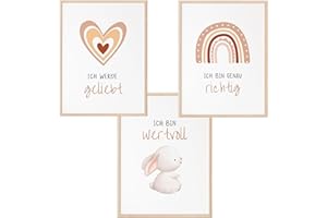 Mutzauber® Poster Affirmationsposter A4 A3 Kinderzimmer Jungen Mädchen A4 A3 Bilder Kinderzimmer Motivation Bär Tiere Kinder Kindergarten verschiedene Motive Wandposter (Häschen rot)