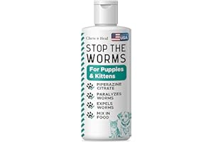 CHEW + HEAL LABS Dog and Cat Dewormer Liquid - 4 oz Wormer Solution to Paralyze and Expel Roundworms - Kitten and Puppy Dewormer