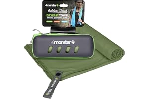 Toalla de microfibra 4Monster con funda de transporte, toalla de viaje súper absorbente, toalla de secado rápido, toalla de camping, ideal para gimnasio, mochilero y más (verde militar, 60 x 120 cm)