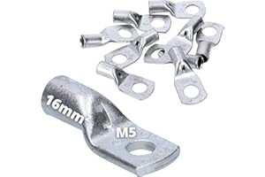 KALITEC Cembre A3 Pack of 10 M5 Tubular Cable Lug 16 mm² M5 Uninsulated Copper Tin-plated for Crimps