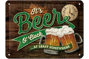 Nostalgic-Art Plaque Vintage Beer O' Clock Glasses – Idée de Cadeau pour Les Fans de bière, en métal, Design Retro pour la décoration, 15 x 20 cm