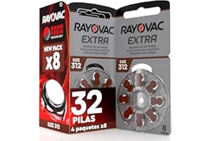 UDIVITA 32 Pilas para audífonos Rayovac Extra Size 312-4 Blister de 8 Pilas