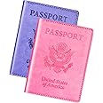 Herain Passport Holder Cover Wallet Case for 2 Women Men Family, Passport Book Holders Covers Wallets Travel Must Haves Cruise Ship Essentials (pink & purple)