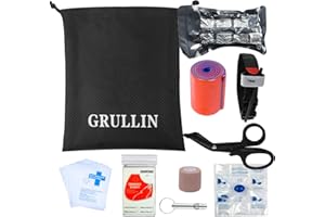 GRULLIN Accessoires de premiers secours Kit 38 pièces Emergency Blanket, Bandage Israélien, Garrot Tourniquet (Kit de mise à niveau)