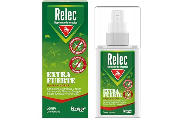 Relec Extra Fuerte Spray Antimosquitos, Repelente de Mosquitos 75ml, Eficaz Contra El Mosquito Tigre, Eficacia y Protección Contra las Picaduras de Mosquitos en Zonas Tropicales