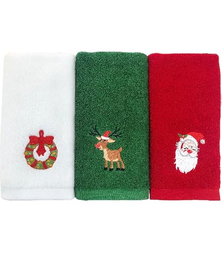 FreeCon Confezione da 3 asciugamani natalizi, 100% cotone, per cucina, morbidi e ricamati, super assorbenti, grazioso set di decorazioni natalizie per la casa (73 x 34 cm