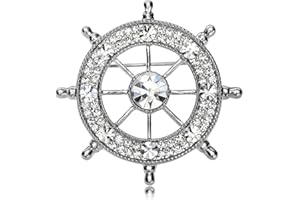HCMA Broches de Estilo Azul Marino de Cristal para Hombres, Broche de timón de Barco, alfileres de Insignia para Hombres, joyería, Camisa Plateada, Collar, Traje, Broche, Regalos para Hombre