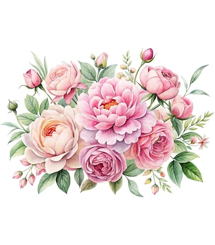 Sticker Mural Fleur De Pivoine Vintage 44x42cm - Autocollant Décoratif Amovible Pour Chambre, Salon - Rose