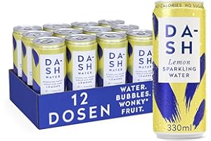 ‎DASH WATER DASH WASSER Zitrone - 12 x Sprudelwasser mit Zitronengeschmack - KEIN Zucker, KEIN Süßstoff, KEINE Kalorien - angereichert mit ausgefallenen Früchten (12 x 330ml Dosen)