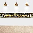 DPKOW Umrah Mubarak Banner Decoration Black and Gold, Long Banner for Islamic Muslim Umrah Mubarak Indoor Outdoor Decoration, عمرة مبارك Banner Decoration, 270 * 40cm