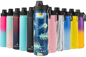SOLARA Edelstahl Trinkflasche 650ml, Wasserflasche mit Strohhalm 22oz Thermoskanne, BPA frei, auslaufsicher Trinkflasche mit Strohhalm für Büro, Schule, Fitness, Outdoor, Camping - pfau