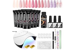 VANREESA Kit Unghie Gel Completo, 8 Colori 15ml Rosa Kit Ricostruzione Unghie, Set Unghie Gel Ricostruzione con 36W U V Lampada, Base e Top Coat, Strumenti per Nail Art, Regali per Principiante