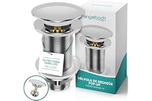 Engelbach® Válvula Universal desagüe Lavabo Extra Largo Sin Rebosadero - Click Clack con 4 Juntas - Apta para lavabos estándar - Manual de instalación - Cromado