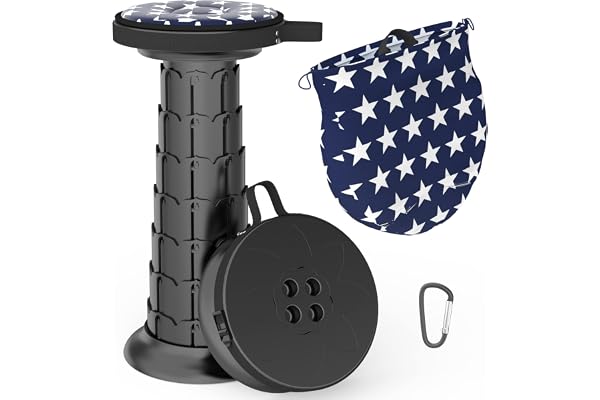 ALEVMOOM Tabouret de Camping pour Adultes, Télescopique Tabouret Pliable avec Coussin Tabouret Pliant Portable pour Pêche, Tabouret Retractable avec Hauteur Réglable Charge 440 LB (Noir)