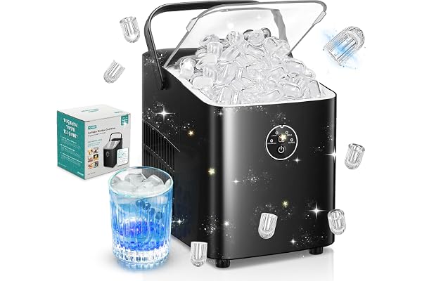FOHERE Machine à Glaçons, 14kg en 24h, 8 Glaçons en 8 Minutes, avec 2 Tailles de Glaçons, Autonettoyante, Ice Maker sur Comptoir avec Poignée, pour la Maison/Cuisine/Camping/Bar