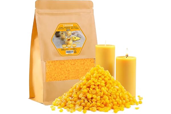 LIKEGOR Cire d'Abeille Naturelle 1 Kg - Lingots de Cire d'Abeille - Forme Granulaire Adaptée Aux Cosmétiques, Savons, Bougies Parfumées, Cadeaux Pour Les Amateurs De Bricolage (Jaune)