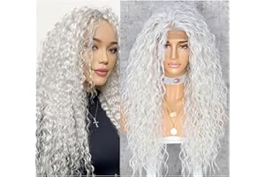 Sapphirewigs Curly Lace Front Wig Platinum Grey Synthetic Wigs for Women 13x3 Daily Wear Party Halloween Heat Resistant Wig 26inch