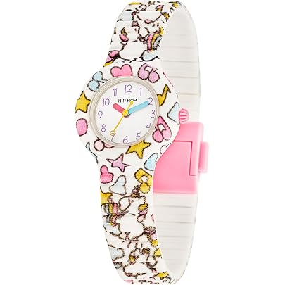 Orologio Hip Hop Happy Love - Cinturino Silicone Intercambiabile, Lunetta Bianca, Cuori Rossi