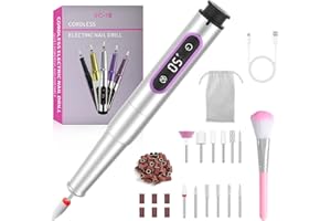 XEEUEX Electric Nail Drill, 12-in-1 Electric Nail File 25000RPM 5-Speed, Portable Manicure Kit for Acrylic Polish Gel Removal, Cordless Professional Efile Pedicure Tools