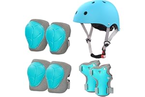 LANOVAGEAR Casque Vélo Enfant Sets de Protection Enfant de 2-8 Ans Ajustable Genouillères Coudières Protège-Poignets pour Velo Skateboard Rollers Skate Trottinette
