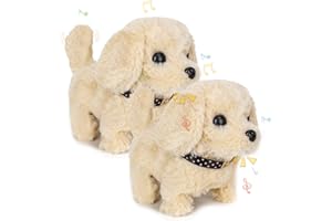 DAOUZL Cane Giocattolo Interattivo, 2 Cagnolini Elettronici che Camminano, Abbaino e Scuotono la Coda - Peluche Cane Realistico con Funzioni e Suoni - Idea Regalo per Bambini di 2 3 4 5 6 Anni