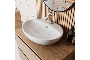BAYSTONE® Countertop Basin for Bathroom and Cloakroom Hand Wash Basins Sink One Tap Hole Modern White Gloss Oval, 550 x 420mm