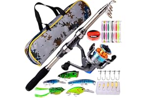 KKPLZZ Combo de caña de Carrete de Pesca, Kit Completo 1.8m Caña de Pescar telescópica Juego de combinación de Carrete Giratorio con Carrete de Pesca Juego de señuelos de Pesca Bolsa de Transporte
