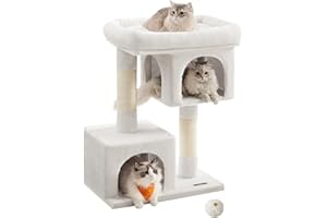 Feandrea Cat Tree, 84 cm Tower, L, Condo for Large Cats up to 7 kg, Large Perch, 2 Caves, Scratching Post, Cream White PCT061T01