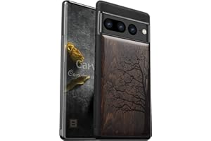 Carveit Case de Madera Compatible con Google Pixel 7 Pro Carcasa Accesorios Absorción de Impacto para Pixel 7Pro Funda Madera y Silicona Híbrido Carcasa (Madera Oscura-Árbol Eterno)