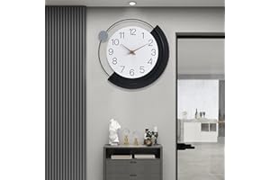 SIN&MI Large Metal Wall Clocks Decor Modern Silent Big Wooden Wall Clock Non Ticking Battery Operated Quartz Clock for for Living room Kitchen Bedroom Decorative Bathroom Outdoor Indoor 16 Inch