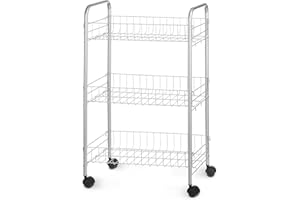 TIENDA EURASIA – Verdulero de Cocina, 3 Pisos, con Ruedas Giratorias, Color Plata, Carrito de Cocina, Metal y Plástico PP, Fácil Montaje y Movilidad (3 Pisos)