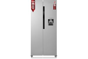 Hoover 532 Liters Gross Capacity Side Refrigerator With Water Dispenser, Inverter Compressor With 10 Year Warranty, Ice Twister, LED Lights, Crisper with Humidity Control, Steel Finish - HSB-K532-WS