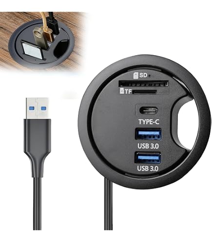 PNGKNYOCN Hub USB 2.0 A 3 Porte Con Foro Da 60 Mm - Organizzatore Cavi Da Scrivania Per PC, Chiavette E Mouse