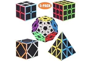 ROXENDA Cubos de Velocidad, [5 Pack] Speed Cube Set de 2x2 3x3 Pirámide Dodecaedro Skew Cube Pegatina de Fibra Carbono Colección Rompecabezas Juguete