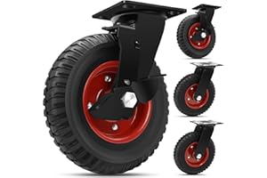 W B D WEIBIDA Ruote in Caoutchouc per Uso Industriale Pesante, 200mm 2 Ruote Girevoli e 2 Ruote con Freno per Trolley, Mobili, Elettrodomestici, Scaffali, Amortizzanti e Antiscivolo, Capacità 1000kg