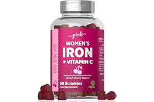 Iron Gummies for Women | 100% NRV Supplement with Vitamin C | High Strength 14mg Iron | Natural Cherry Flavour | Vegan 60 Gummies | PINK