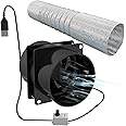 Bathroom Fans, Portable Extractor Fan with 1m Duct Hose USB Adjustable DIY Ventilation Fan Powerful 5V 2A Brushless Motor Exhaust Fan for Kitchen Bathroom Smoke