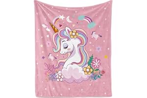 ‎TUTUXMA TUTUXMA Kuscheldecke Einhorn Blume für Mädchen, Weich Plüsch, 130x150cm, Geschenk, Sofadecke, Couch Decke, Rosa, Flanell Fleecedecke