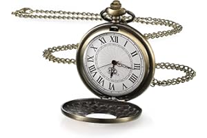 Yaomiao Halloween Vintage Taschenuhr für Herren Glatt Quarz Taschenuhr mit Kette Antik Kettenuhr mit Römisch Ziffern für Papa Damen Weihnachten Geburtstag