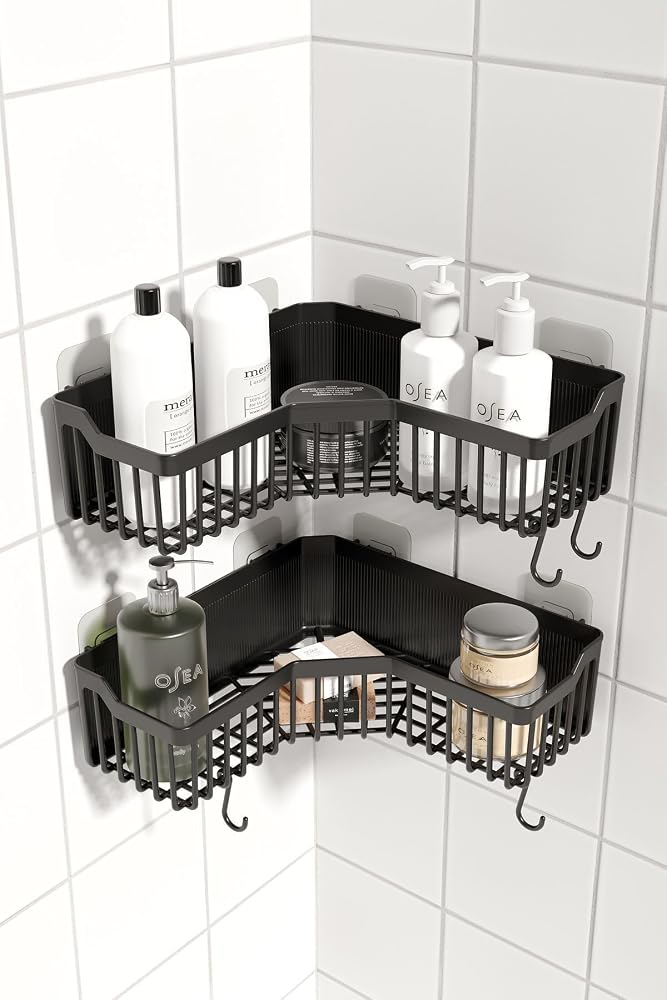 ATA HOME Banyor Köşelik Yapışkanlı Banyo Rafı, 2'li Banyo Düzenleyici, Duş Rafı Organizer Şampuanlık, Plastik