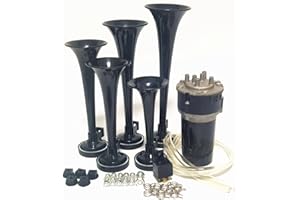 YIYIDA Klaxon de Voiture Air Horn 12V - Trompette à Cinq Tubes Dixie 160 dB - Électrique Noir Avec Pompe à Air - Pour Voiture, Bateau, SUV