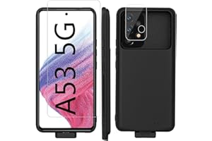 FRATERNIZE A53 Akkuhülle für Samsung Galaxy A53 5g, 5000 mAh Backup-Powerbank, externer Akku für Galaxy A53, tragbare Ladeabdeckung, Ladehülle mit A53 5g Displayschutzfolie, Kameraschutz, Schwarz